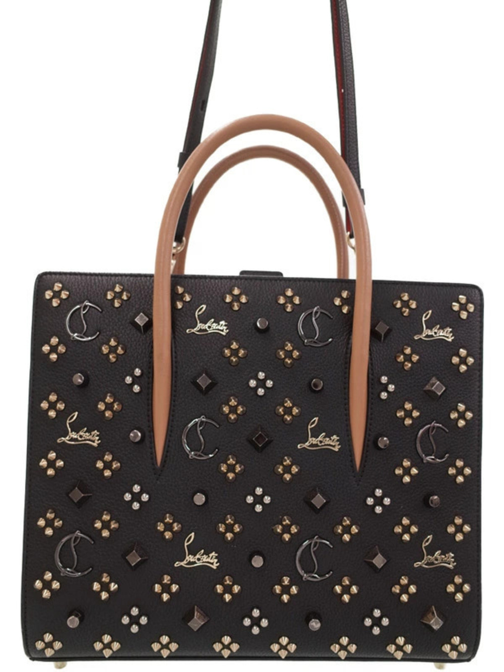 Christian Louboutin Loubinthesky Stud Paloma Tote black calfskin leather tan